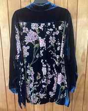 New John Mark 1X Blue Velvet Top Long Sleeve Floral Back