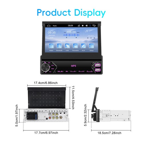 Autoradio Bluetooth 1 Din 7" Bildschirm IPS Touchscreen Radio FM USB AUX +Kamera - Bild 20 von 22