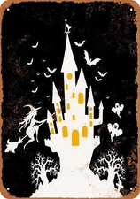 METAL SIGN - Haunted House (BLACK) -- Vintage Look