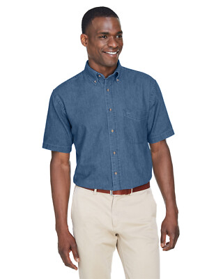 Harriton Men's 6.5 oz. 100% Cotton Short Sleeves Denim Shirt M550S S-4XL