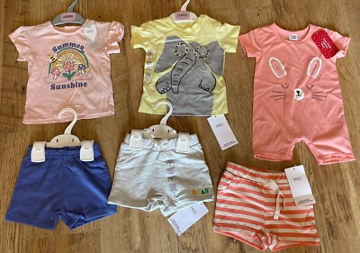 Mädchen Shorts T-Shirts Strampler Paket Alter 3-6 Monate-nagelneu mit Etikett M&S