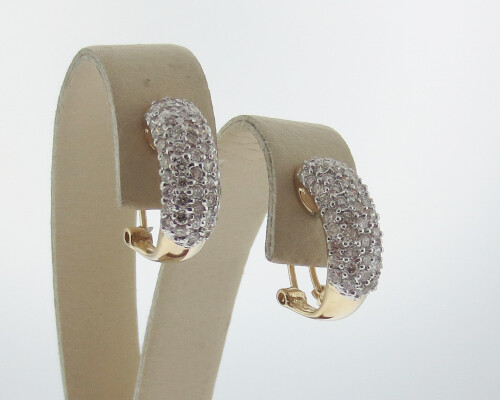 Genuine 2.00cttw Diamonds Solid 14k Two-Tone Gold Cluster Earrings - Picture 1 of 6