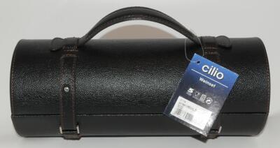Cilio ~ Black Leather - 6 pc Wine Travel Set - Opener Stopper Carrying Case *NEW