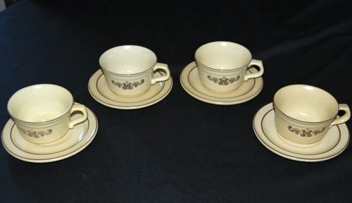 4  VILLAGE Stoneware PFALTZGRAFF Cups & Saucer Sets EUC