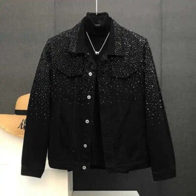New Men Fashion Trend Rhinestone Diamond Hot Drill Luxury Black Jacket Coat
