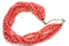 VINTAGE JAY KING PINK CORAL BEAD NECKLACE 21" 6 STRAND STERLING SILVER 925