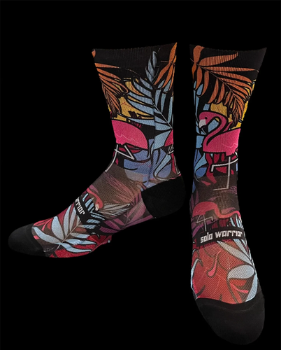 Solo Warrior Womens 5-10 Tropical Flamingo Design 6" Cycling Compression Socks - Picture 3 of 4