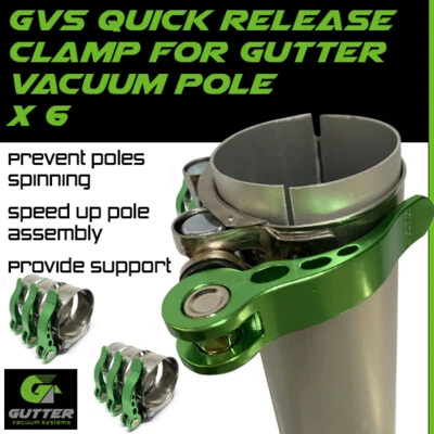 GUTTER VACUUM SYSTEMS Quick Release Gutter Vacuum Pole Clamp x 6 For Aluminium Cleaning Pole Sections