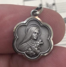 Vintage French St. Therese of Lisieux St Christopher Religious Medal c1960