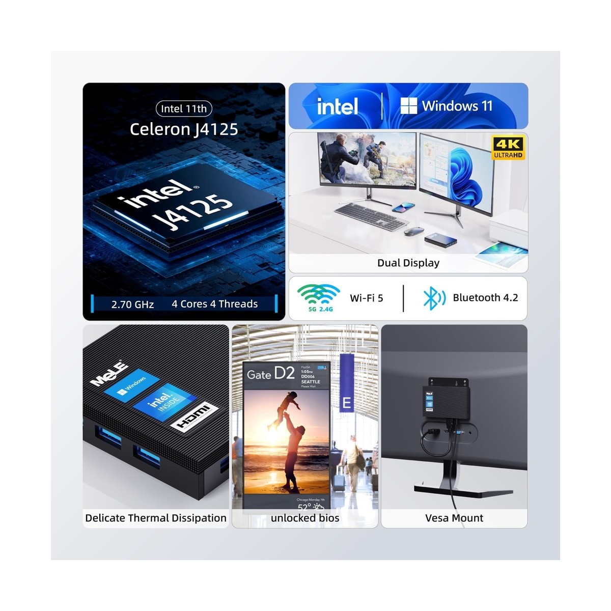 ミニPC MeLE Quieter2Q MeLE Quieter2Q Fanless Mini PC Windows 11 Pro Celeron J4125