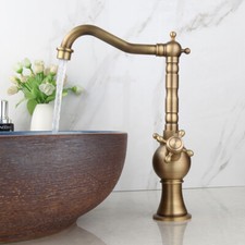 Bathroom Antique Brss Basin Sink Mixer Tap Swivel Spout Brass Faucet Single Hole