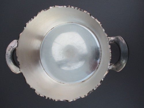 Old English Reprodution Silver Plate Flower Centerpiece Frog Vase w Two Inserts - Picture 7 of 12