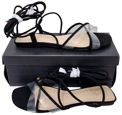Kurt Geiger schöne schwarze Damen-Riemchensandale Rom Veloursleder flache Schuhe UVP 79 £