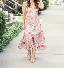 Xhilaration Women’s Pink Floral Tiered Midi Dress Size Medium