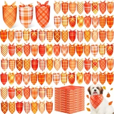 200 Pcs Dog Bandanas Bulk Fall Plaid Scarves Pets Triangle Kerchiefs Thanksgi...