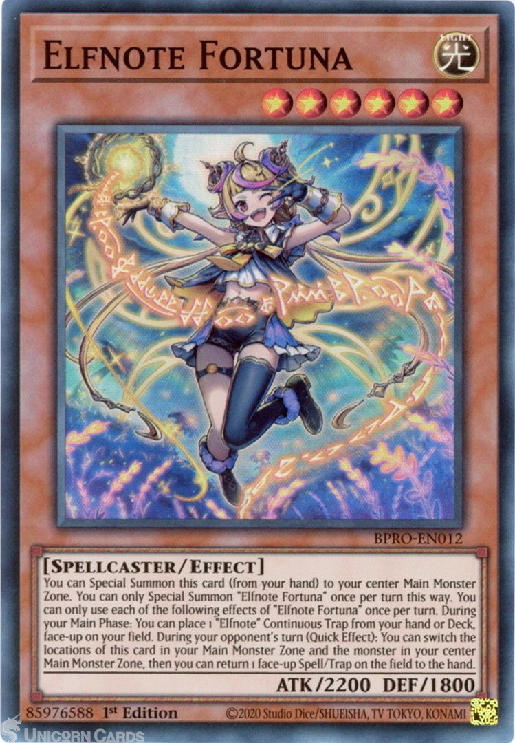 BPRO-EN012 Elfnote Fortuna : Super Rare 1st Edition Mint YuGiOh Card