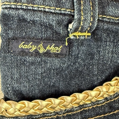 Baby Phat Girlz Denim Romper Shorts Jumpsuit Girls Sz 10 Embellished Logo Y2K - Picture 6 of 16