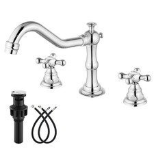 Widespread Bathroom Faucet 8 Inch 3 Hole Cross Handles Chrome Vanity Mixer Tap w