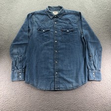 Levis Shirt Mens Small Blue Denim Pearl Snap Western Rodeo Faded Distressed