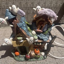 Vintage 2002 Spooky Hollow Ghost Cafe Lighted Porcelain House With Box