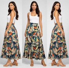 Ladies Skirt Midi Nylon Womens Easy Care Summer Stretch Plus Ex Store NEW