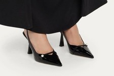 Jimmy Choo Women's Black Amita 85 Black Patent Nappa Leather Slingbacks Size 37