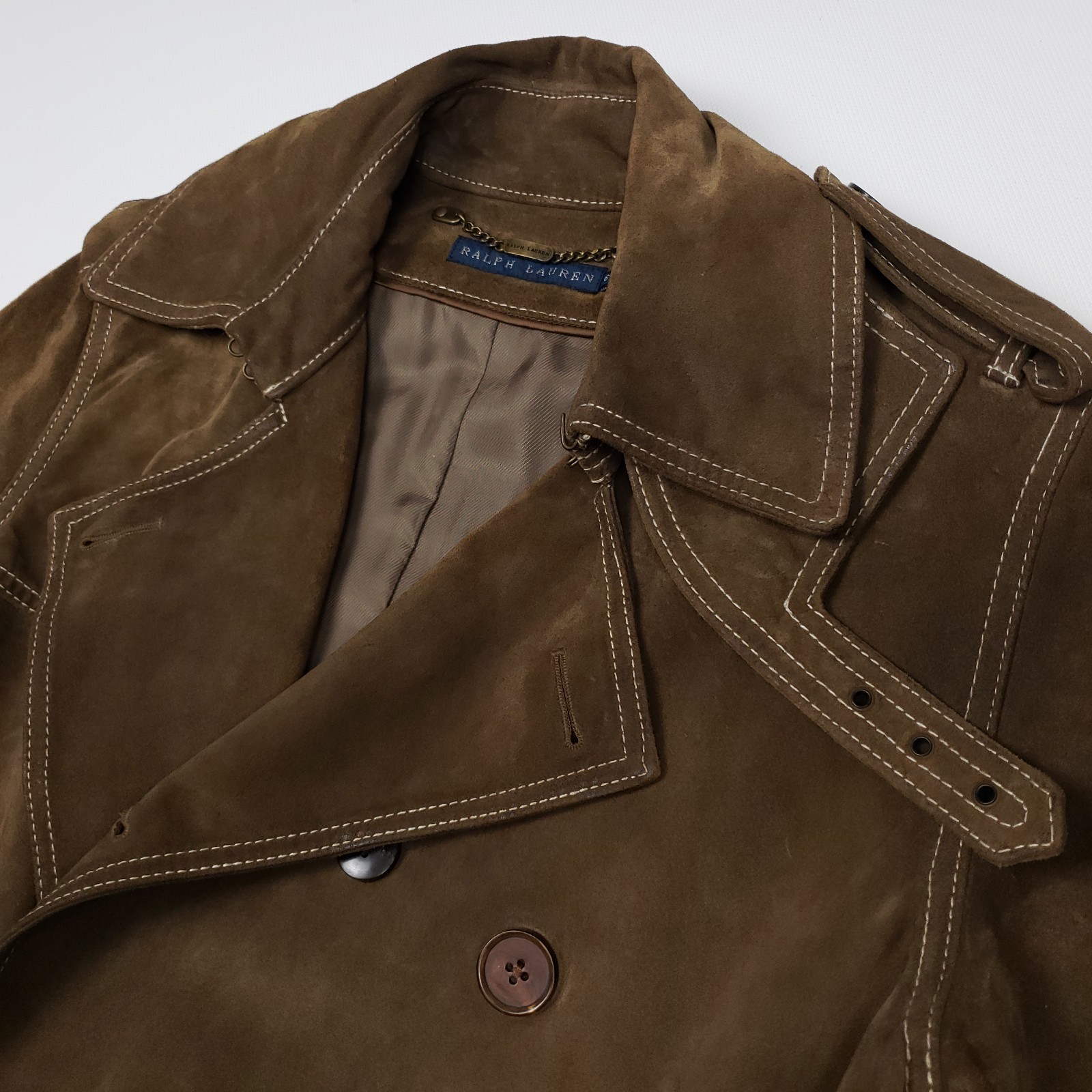 Ralph Lauren Suede Leather Trench Coat 6 Women UK 10 12 Brown Pristine RRP £3300 image 7