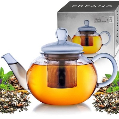Creano Glas-Teekanne 800ml mit integriertem Edelstahl-Sieb & Glas-Deckel
