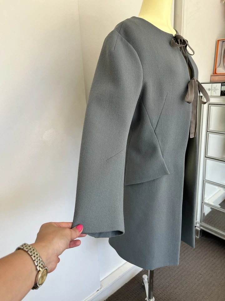 Белая история куртка женщин 12 Gunmetal Alessandro 100% шерсти длинное пальто новый $1950 - Изображение 2 из 4