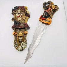 Hidden Dagger Wall Hanging Halloween Witch Pumpkin Resin Knife