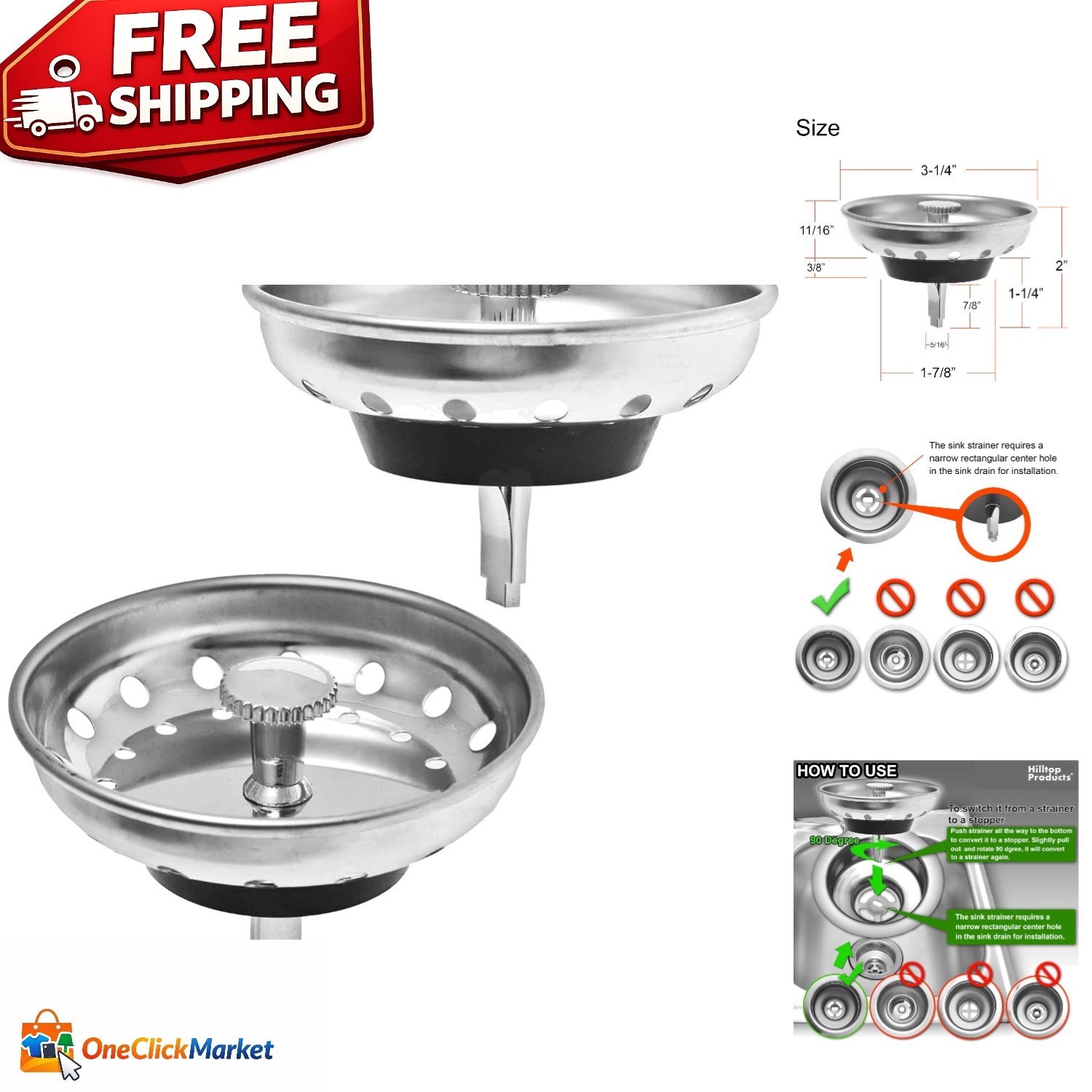 2-Pack Modern Kitchen Sink Strainer & Stopper Combo - Durable Stainless Steel