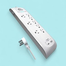 GRiP 8-Outlet Surge Protector- 6ft - Flat Plug - USB-C USB-A - 4200J White
