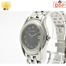 [NEAR MINT] GUCCI 5500L Blacl Dial Silver Ladies 27mm Date Quartz Watch JAPAN