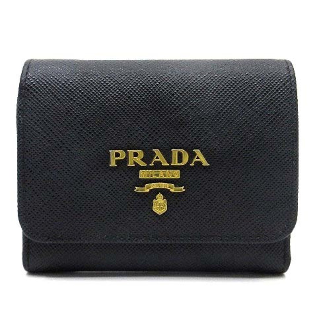 Prada Saffiano Leather Tri-fold Wallet Mini Compact 1MH043 Black