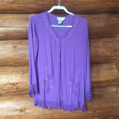 Papillon Purple Embroidered Crochet Trim Tank & Blazer 2PC Set Bundle Size XL