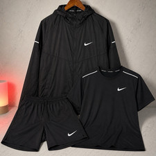 Nike Men’s Dri-FIT Black Running 3-Piece Set Size M Jacket T-Shirt Shorts
