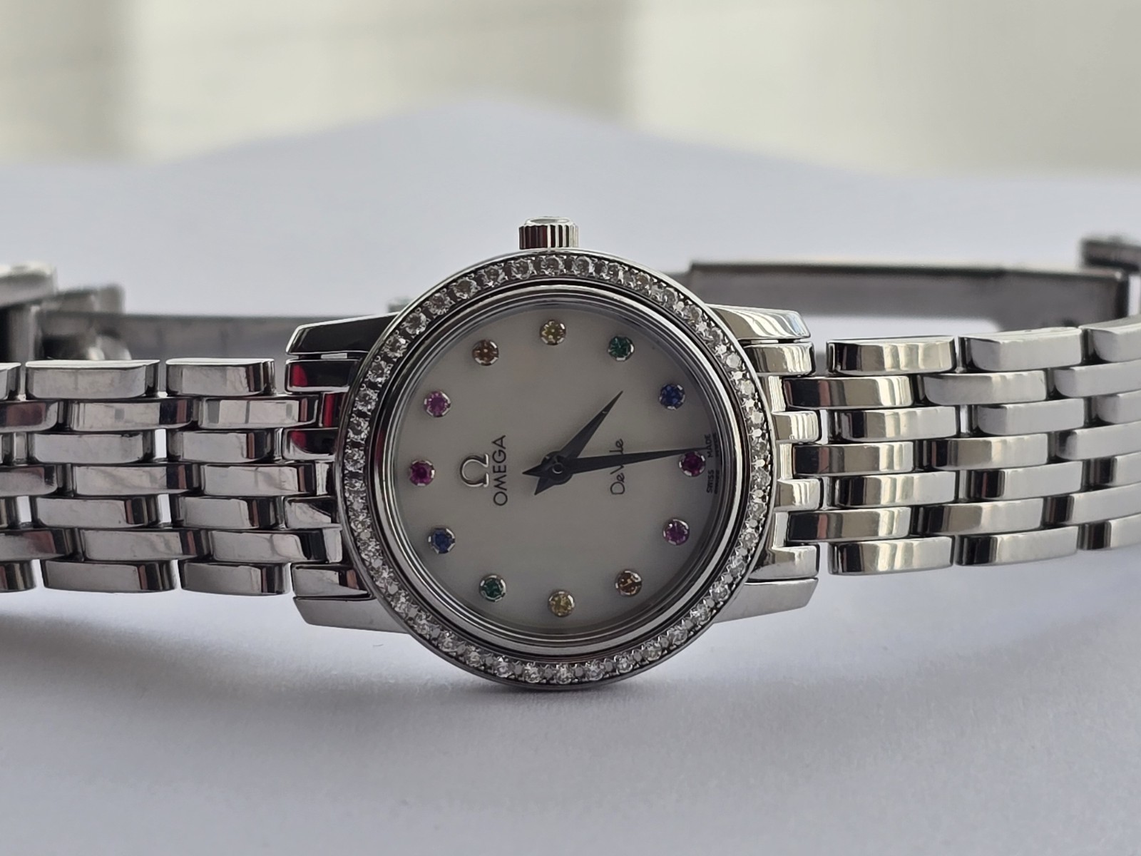 Omega De Ville  Ladies Watch 45777700 Diamond Bezel & Gem Stone dial