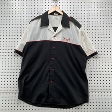 Vintage 70s King Louie Bowling Shirt Men Large Black White Chain Stitch FRED USA