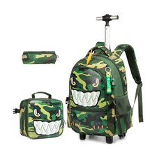 Dinosaur Rolling Backpack Boys Kids Wheeled Backpack Carry On Lugga... Fast Ship