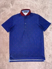 Greyson Mens Performance Polo Blue All Over Print Short Sleeve Golf Golfer Sz S