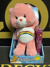 Vintage Care Bears CHEER BEAR Plush Rainbow Pink With Sealed VHS Play Along 2002