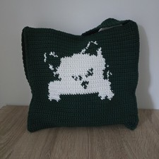Gehäkelte Umhängetasche Dunkelgrün, Katzendesign,Neu,Handmade,VERSANDKOSTENFREI,