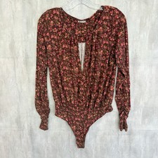 Free People Bodysuit Sz Small Kaya Print Cutout Plunge Neckline Chocolate Combo