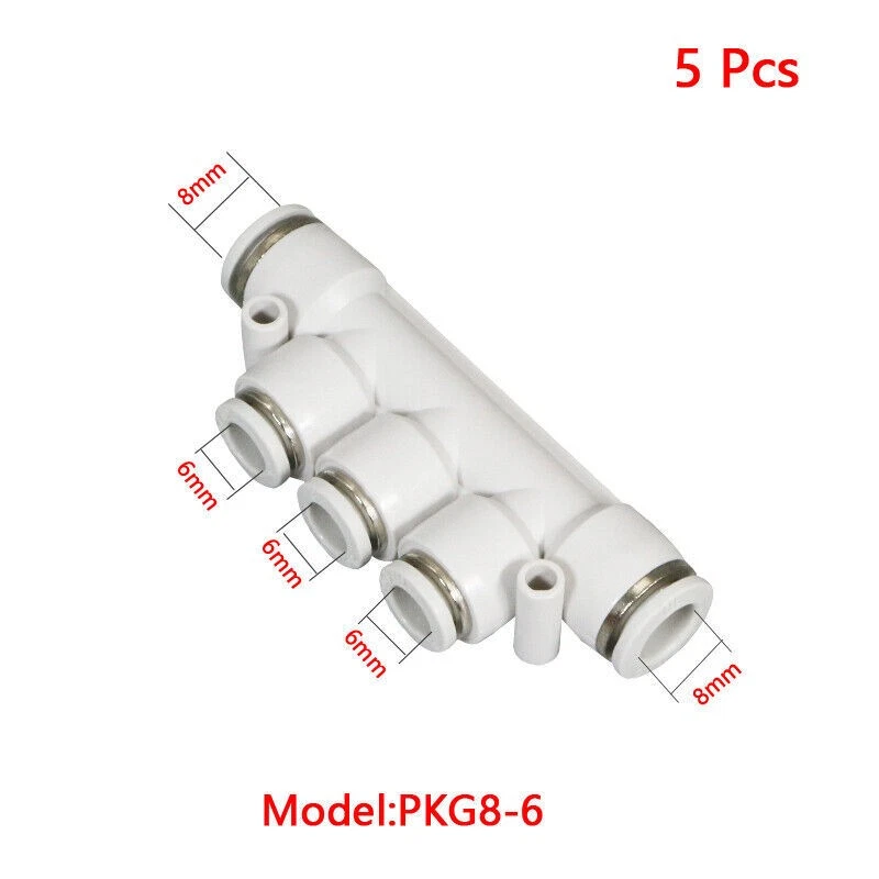 5xPneumatic Connector 5 Way 8 mm to 6 mm OD Tube Push Fit Manifold Quick Fitting - Image 2 of 4