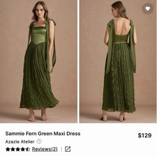 Azazie Atelier Sammie Green Maxi Dress Square Neck Sleeveless Pleated Zip