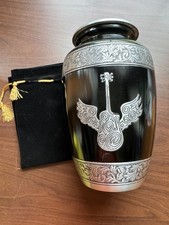 Black Guitar Engraved -Up to 200lbs Adult -Human Ashes Keepsake Cremation Urn
