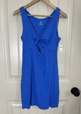 NEW Aerie Women Blue Sleeveless Ribbed Mini Dress Medium Twist Cutout Resort
