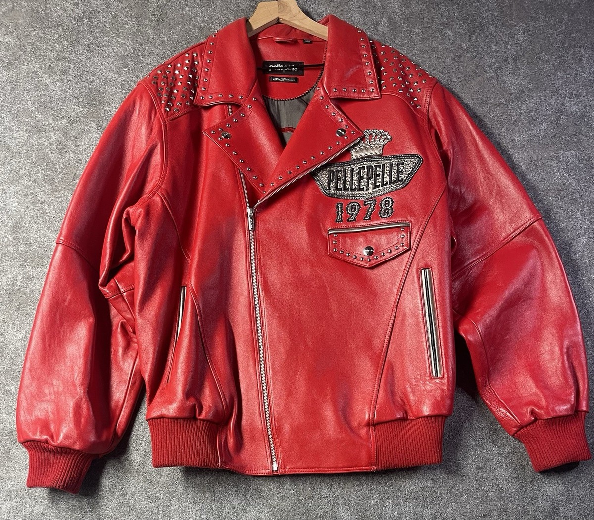 Pelle Pelle スタッズ付きレザージャケット Pelle Pelle Lethal Studded Red Leather Jacket Size 50 | eBay