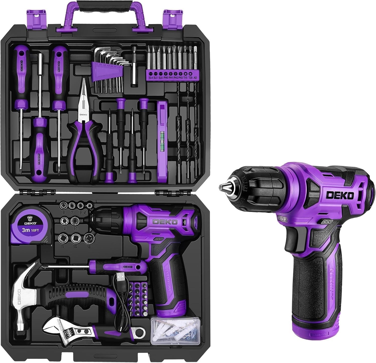 Tool Kit: Drill Set with Cordless Drill, Tool Kit Set Box, DIY Hand Tools for M
