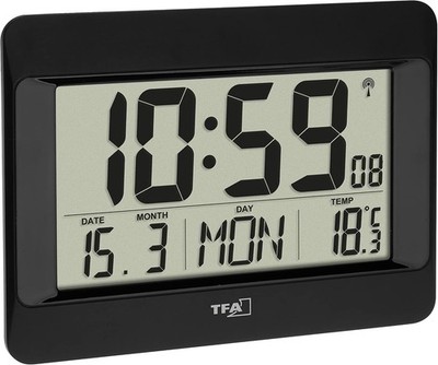 TFA Dostmann Wanduhr digital, 60.4519.01, Funkuhr mit Innentemperatur,